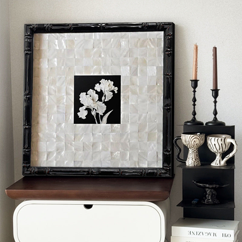 Iris Blossom FRAMED | Shell Art Canvas Print | Bamboo Frame Wall Art | Floral Décor | Living Room & Study Art