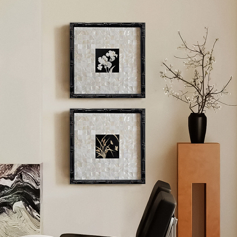 Orchid Bloom FRAMED | Shell Art Canvas Print | Bamboo Frame Wall Art | Botanical Décor | Living Room & Study Art