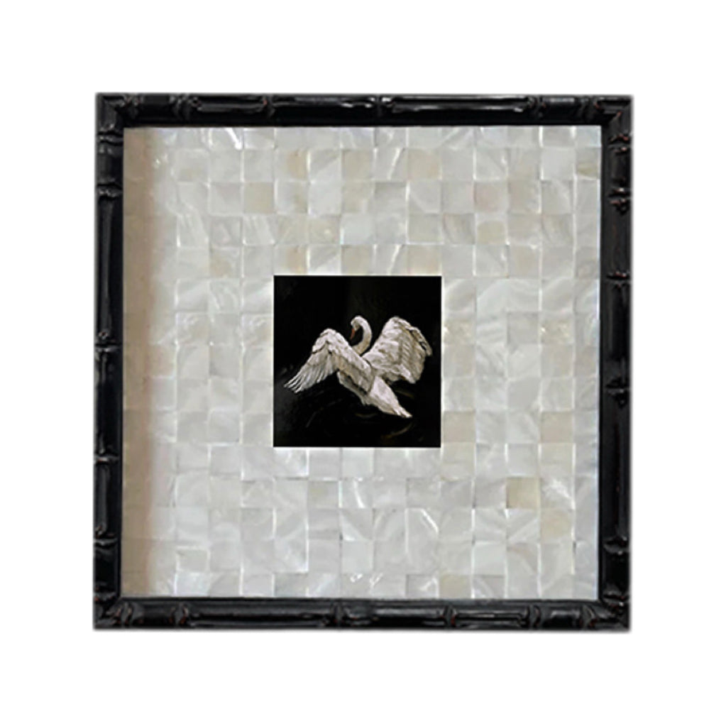 Elegant Swan  FRAMED | Shell Art Canvas Print | Bamboo Frame Wall Art | Nature & Animal Décor | Living Room & Study Art
